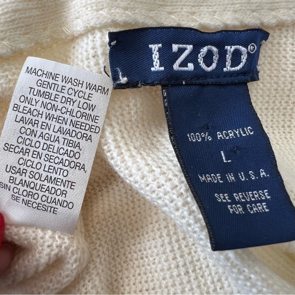 Vintage Izod Neutral Knit Cardigan Classic Stretchy White Sweater Large V Neck - Picture 11 of 14